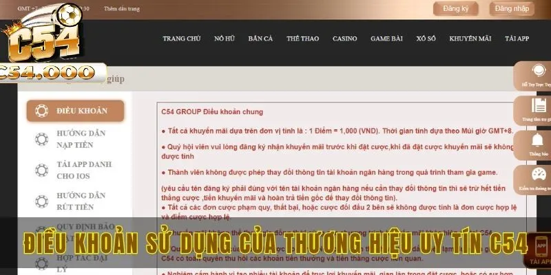 Điều khoản sử dụng uy tín C54
