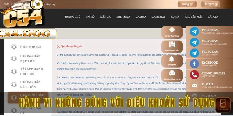 Hành vi sai trái với điều khoản sử dụng