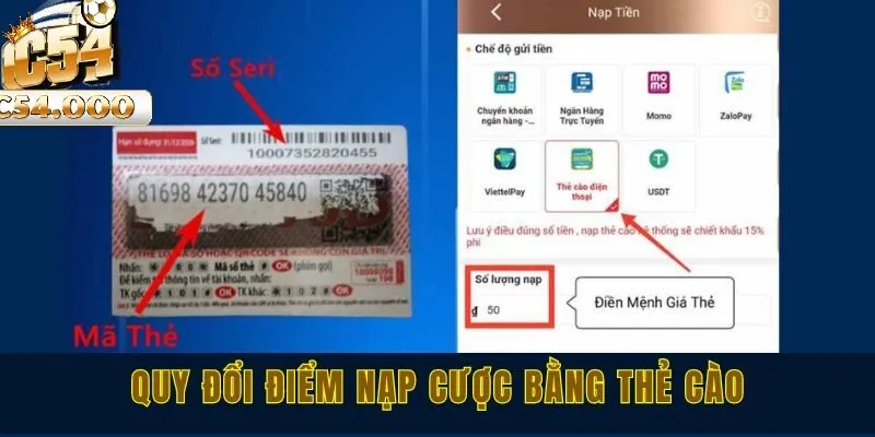 Quy đổi điểm nạp cược bằng thẻ cào